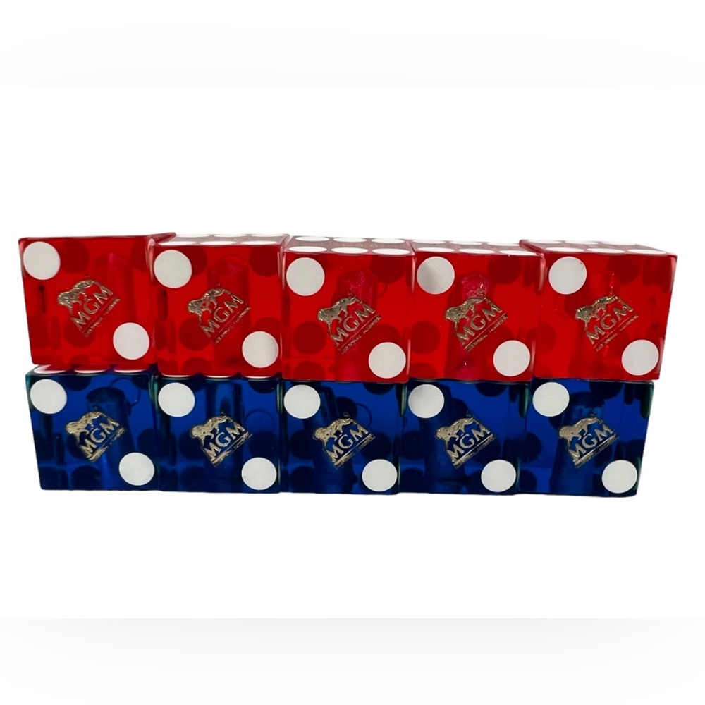 MGM Casino Dice Lot Of 10 Red Blue Cancelled Drilled Translucent Number Vintage